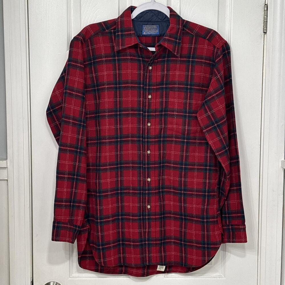 Vintage Pendleton Lodge Shirt Men Medium 100% Wool Red Tartan Plaid 60s 70s
